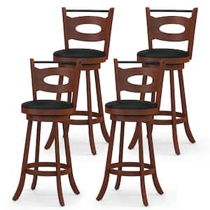 4PCS 30 in. Brown & Black High Back Solid Rubber Wood 360° Swivel Bar Stools Dining Chairs Leather Padded