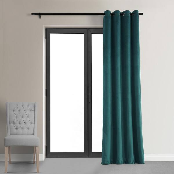 108x50 Marlow Velvet Trim Light Filtering Curtain Panel Blue