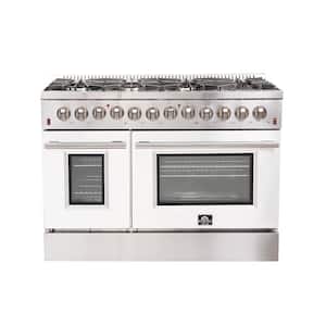 Galiano 48 in. 6.58 cu. ft. Double Oven Dual Fuel Range with Gas Stove and Electric Oven in Stainless Steel w/White Door