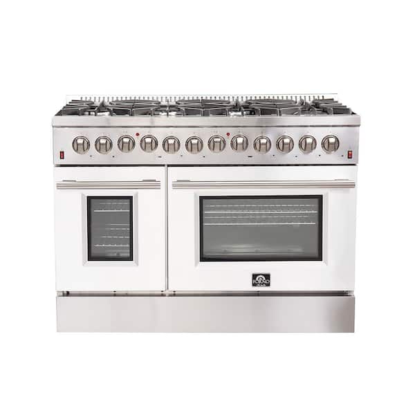 Forno Galiano 48 in. 6.58 cu. ft. Double Oven Dual Fuel Range with Gas Stove and Electric Oven in Stainless Steel w/White Door