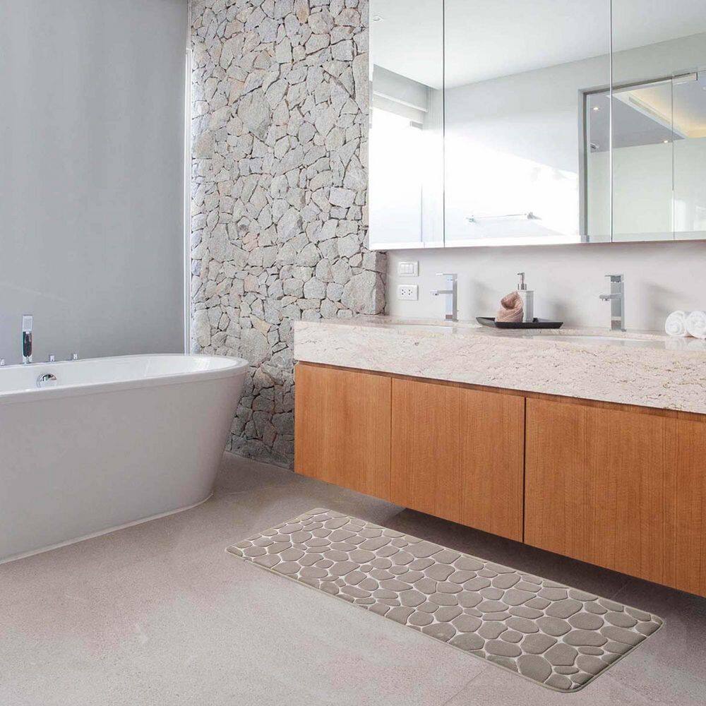 Taupe Memory Foam Runner Mat with 3D Pebble Design