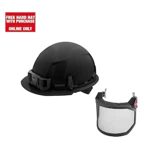 BOLT Black Type 1 Class E Front Brim Non Vented Hard Hat with 4 Point Ratcheting Suspension W/BOLT Mesh Full Facesheild