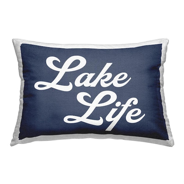 Blue Lake Life Blue Rectangular Outdoor Throw Pillow