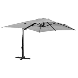 10 ft. x 13 ft. Aluminum Cantilever Umbrella Rectangular Crank Market Umbrella Tilt Patio Umbrella with Base in Gray