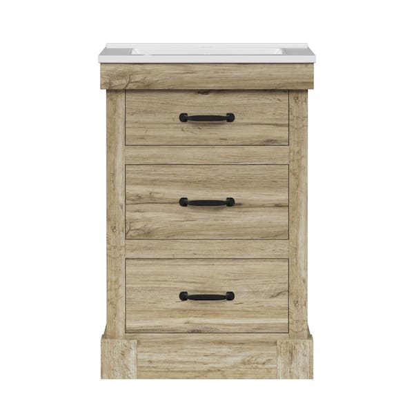 Donovan 24.02 in. Single Sink Freestanding Light Oak Bath Vanity with White Ceramic Integrated Square Top