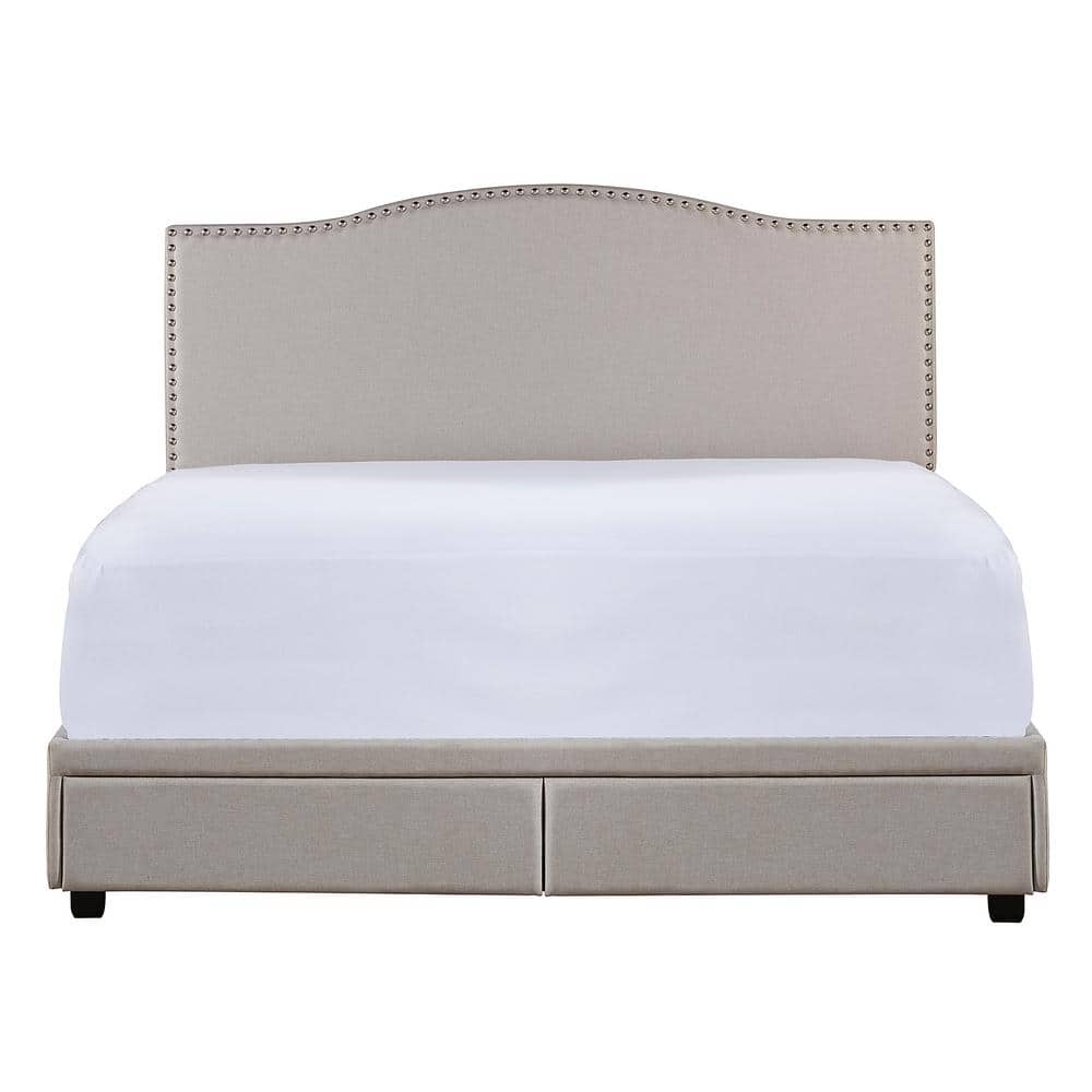 Sophisticated Fog Gray King Upholstered Bed with Storage and Nailhead Trim