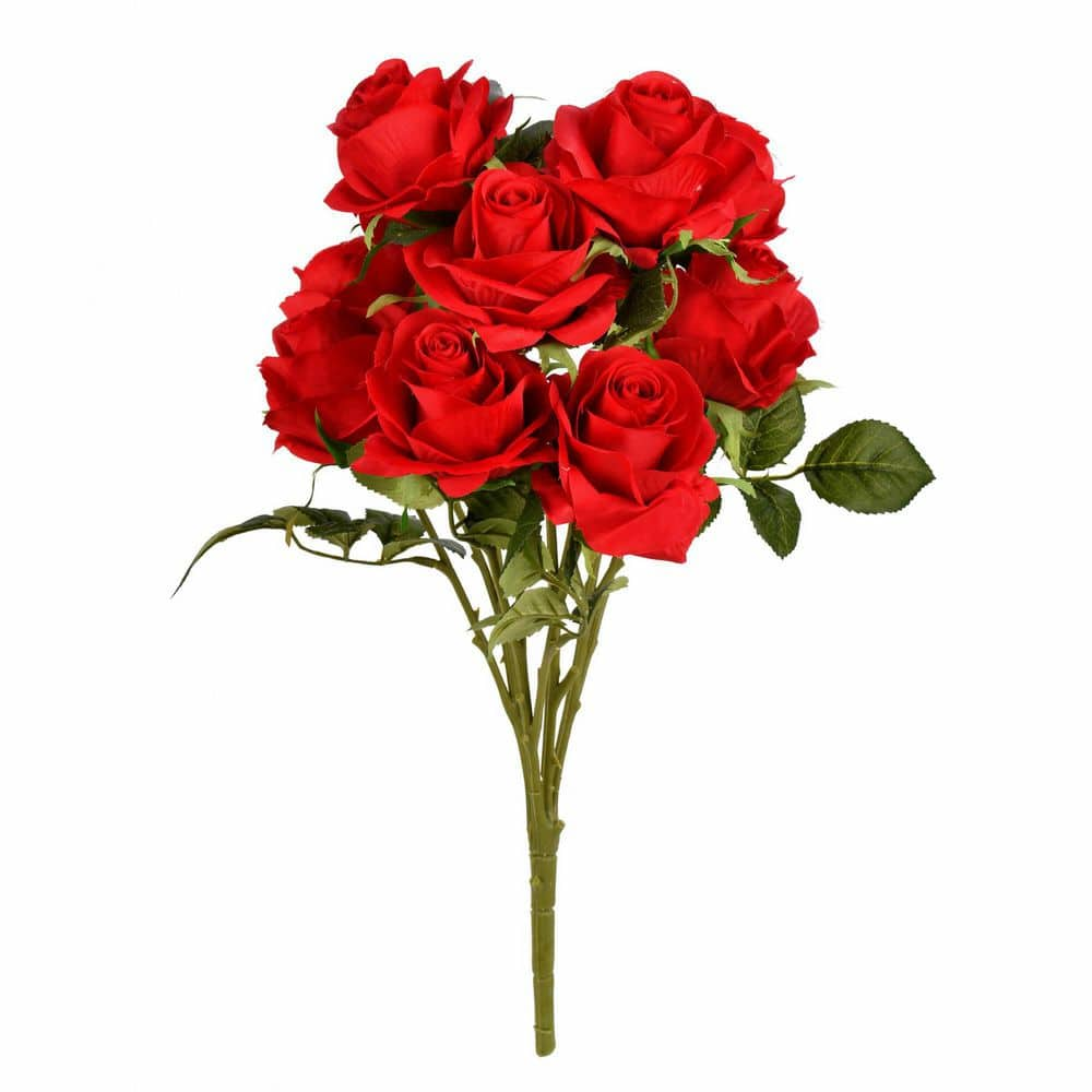 Vickerman 17 .5 in. Red Artificial Rose Bush Floral Arrangement ...