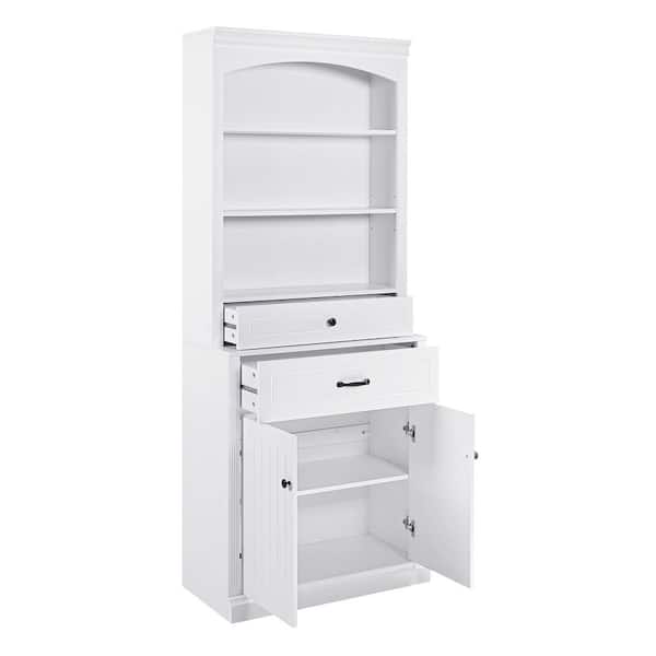 10.8 in. W x 31.5 in. D x 78.7 in. H White Linen Cabinet with Three Open Shelves