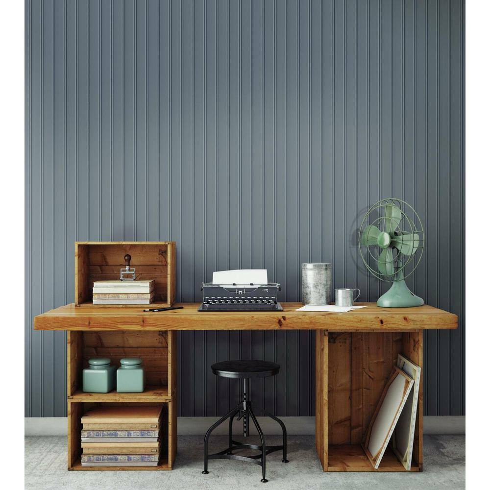 Navy Blue Wood Look Beadboard Peel and Stick Wallpaper
