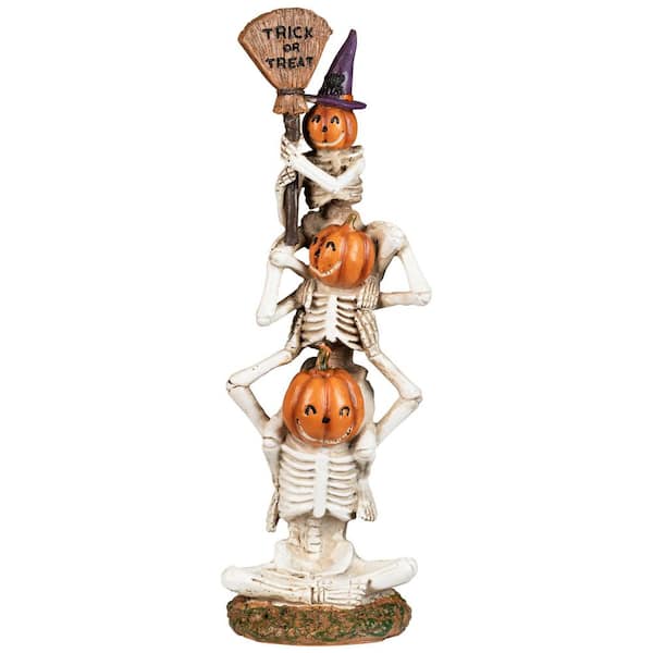 Trio of Stacked Trick or Treat Jack-O-Lantern Skeletons Halloween Decoration - 12.25 in.