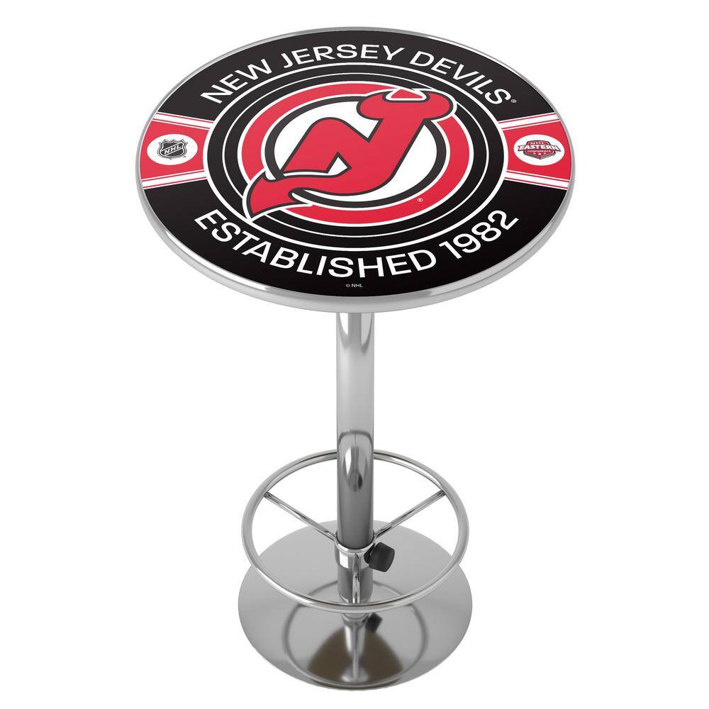 New Jersey Devils Patch 27 in. Chrome Round Table Top with Adjustable Foot 