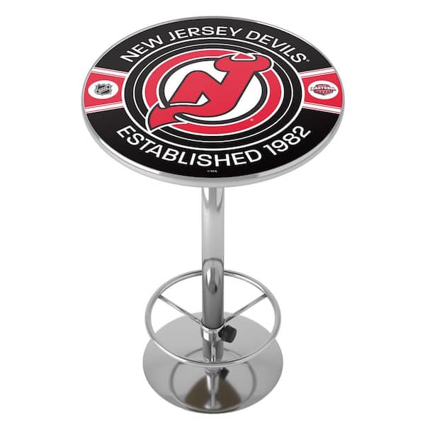 Unbranded New Jersey Devils Patch 27 in. Chrome Round Table Top with Adjustable Foot Rest