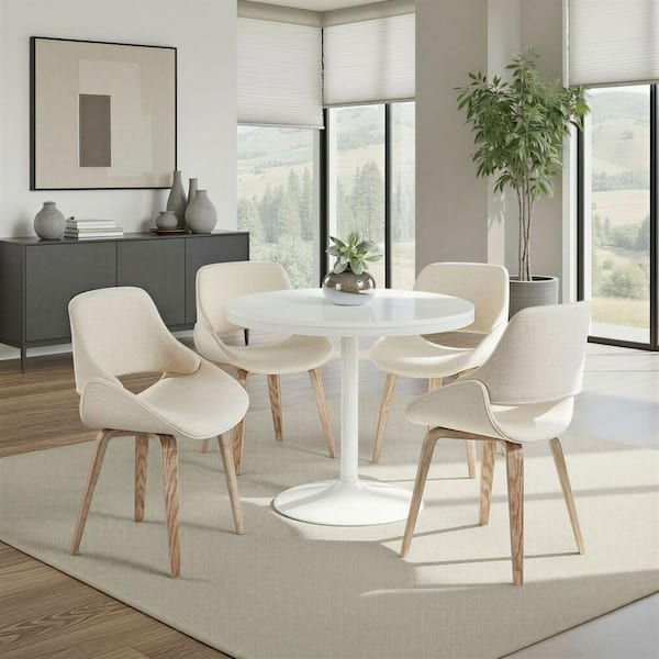 Lumisource Fabrico Cream Fabric and Whitewashed Wood Dining Chair
