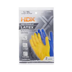 Yellow and Blue 11 mil L/XL Reusable Latex Kitchen and Bath Gloves (2-Pair)