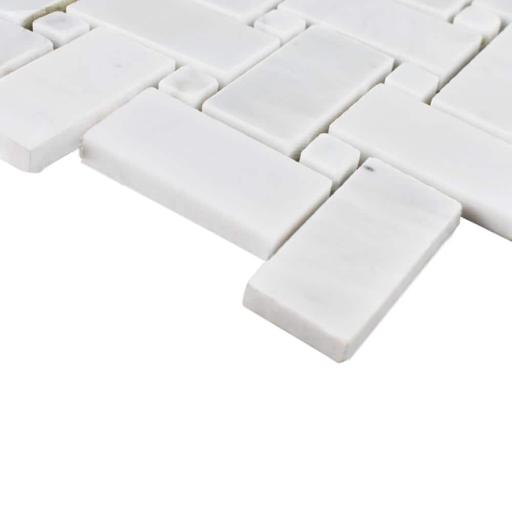 White Marble Basketweave Mosaic Tile Sheet 12'' x 12''