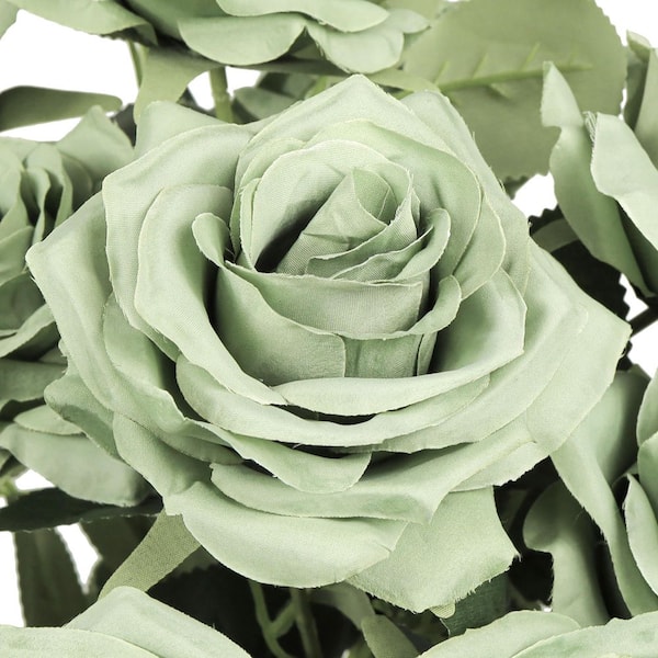 18 in. Light Sage Green Artificial Queen Rose Flower Stem Bush Bouquet (Set-2)