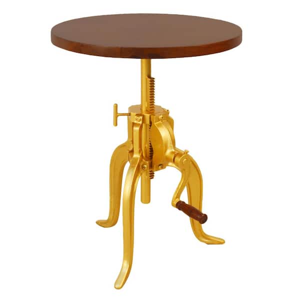 Carolina Cottage Regan 18 in. Elm and Gold Adjustable Round End Table