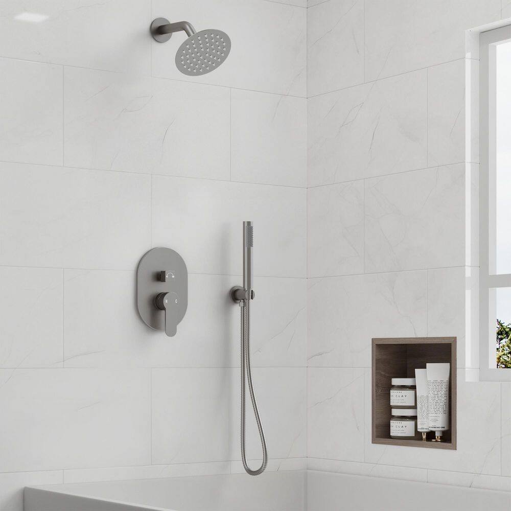 Dual Shower Head System 2-Spray Wall-Mounted Rainfall and Handheld Shower Combo with Valve, 1.8 GPM in Brushed Nickel price history on PriceWatchPro