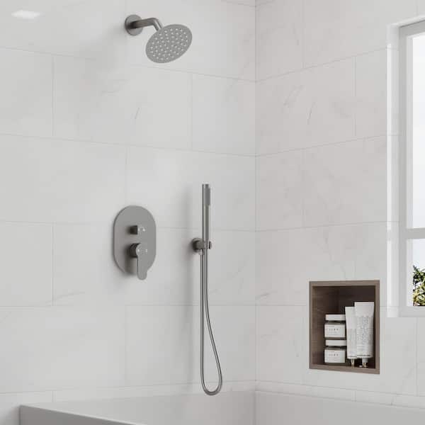 Dual Shower Head System 2-Spray Wall-Mounted Rainfall and Handheld Shower Combo with Valve, 1.8 GPM in Brushed Nickel