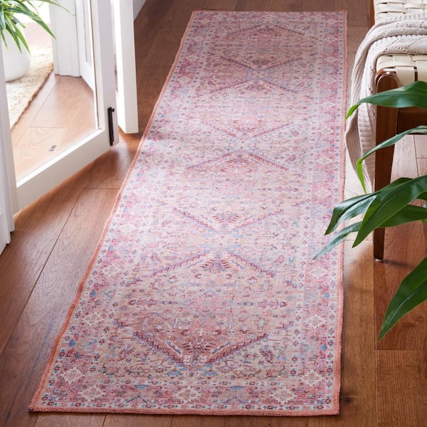 Serapi Beige/Pink 2 ft. x 9 ft. Machine Washable Floral Runner Rug