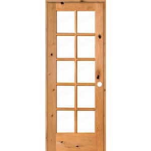 28 in. x 80 in. Knotty Alder Left-Handed 10-Lite Clear Glass Clear Stain Wood Single Prehung Interior Door