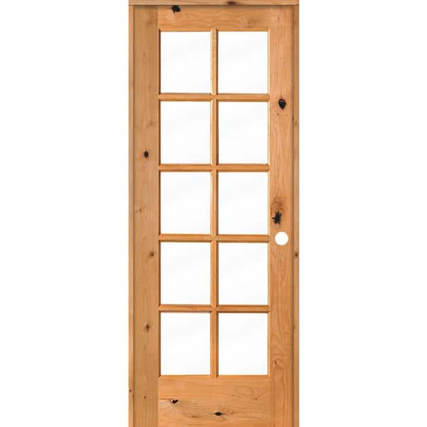Krosswood Doors 28 in. x 80 in. Knotty Alder Left-Handed 10-Lite Clear Glass Clear Stain Wood Single Prehung Interior Door