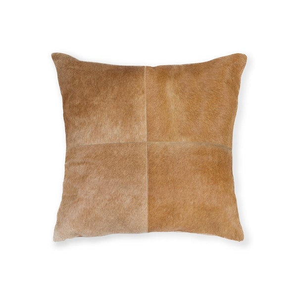 natural Torino Quattro Cowhide Tan Solid 18 in. x 18 in. Throw Pillow