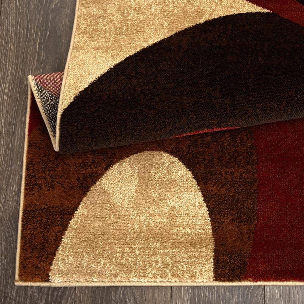 Elegant Abstract Swirl Tufted Area Rug, Brown/Red, 9' x 12'