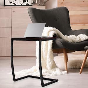 22 in. and 24.5 in. Coffee C-shaped Wood End Table with Steel Frame