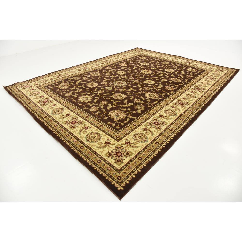 Brown and Ivory Floral Rectangular Synthetic Area Rug, 9' x 12'