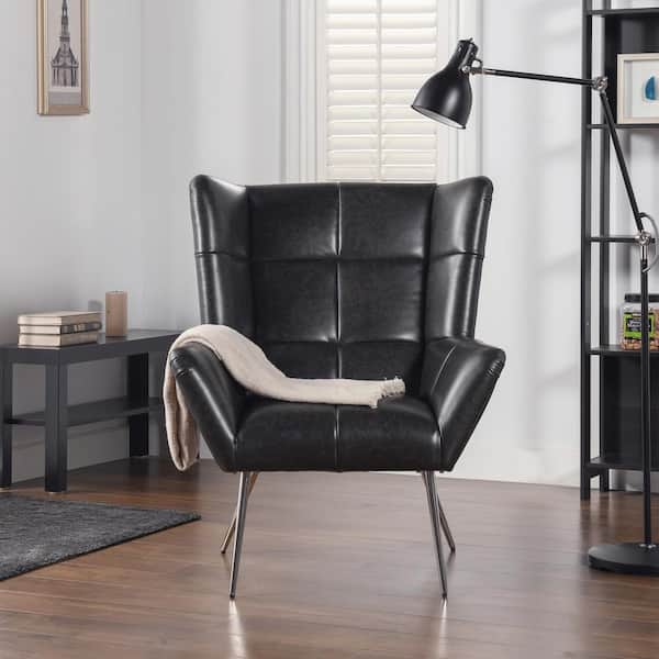 Jennifer Taylor Gerald Mid Century, Black Leather Wingback Chair Modern