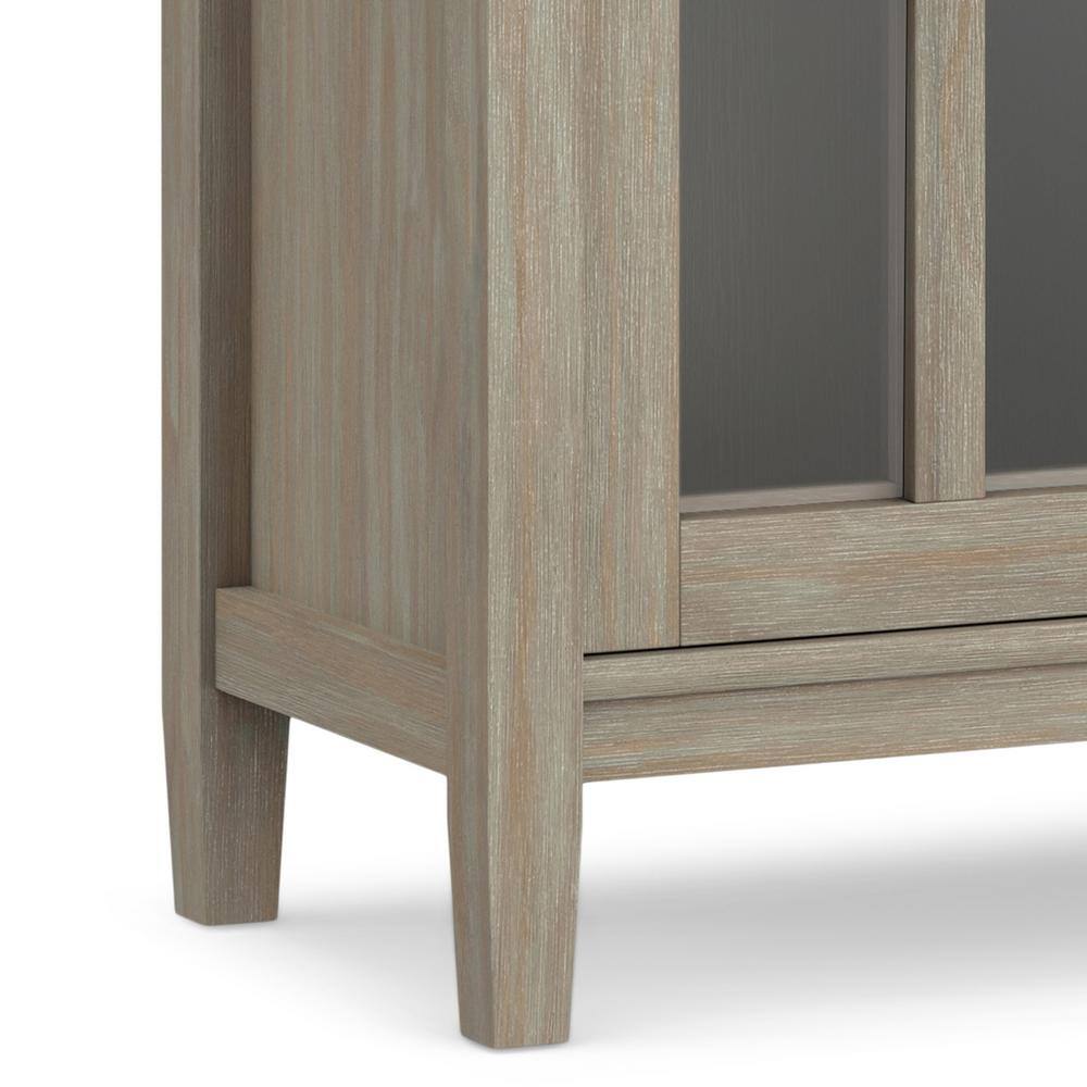 Rustic Distressed Grey Low Cupboard with Tempered Glass Doors