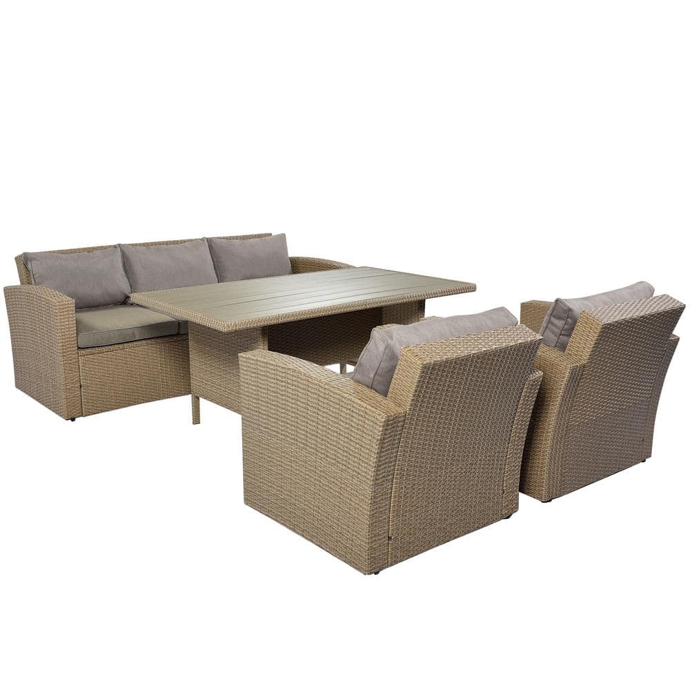 4-Piece Wicker Patio Conversation Sectional Set with CushionGuard Gray Cush