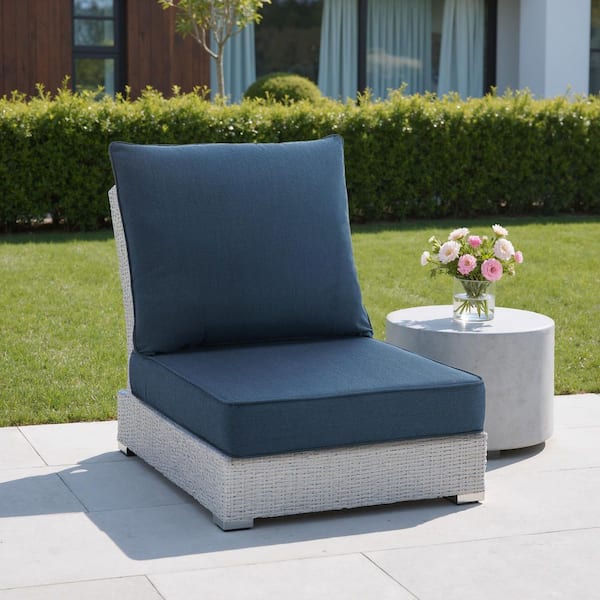 18. 09in. x23. 60in. 22. 81in. x24. 38in. 2-Piece Outdoor Lounge Chair Cushion/Throw Pillow Set in Sunbrella Navy