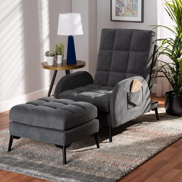 Baxton Studio Belden Grey and Black Side Chair and Ottoman Set 197