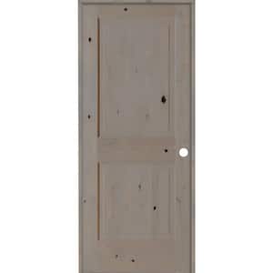 30 in. x 80 in. Rustic Knotty Alder Wood 2 Panel Square Top Left-Hand/Inswing Grey Stain Single Prehung Interior Door