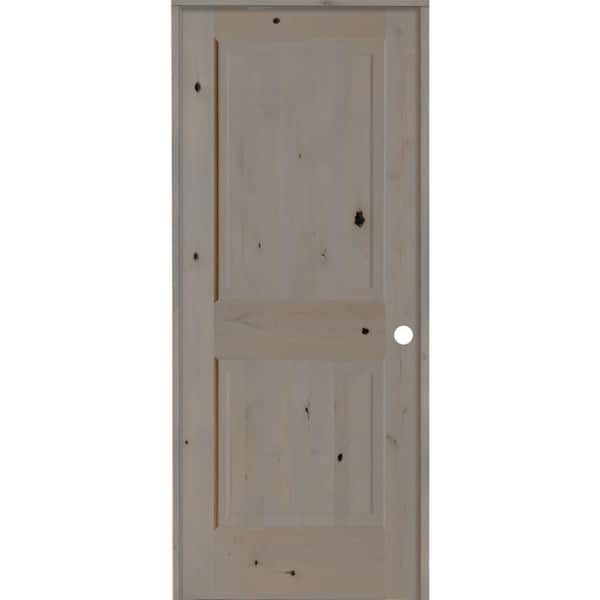 Krosswood Doors 30 in. x 80 in. Rustic Knotty Alder Wood 2 Panel Square Top Left-Hand/Inswing Grey Stain Single Prehung Interior Door