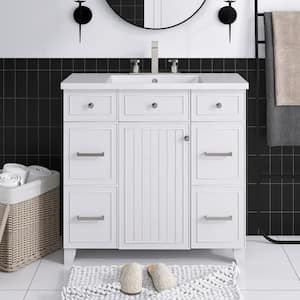 36 in. W x 18 in. D x 34 in. H Freestanding Bath Vanity in White with White Cultured Marble Top