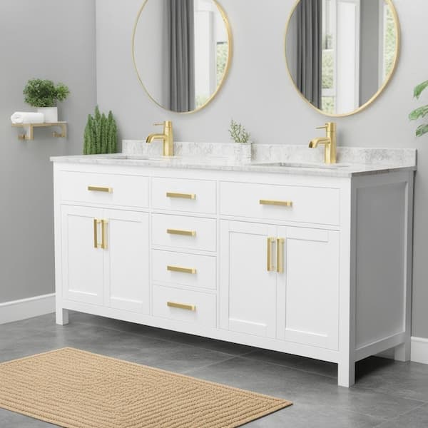 Wyndham Collection Beckett 72 in. W x 22 in. D x 35 in. H Double Sink Bath Vanity in White with Carrara Cultured Marble Top