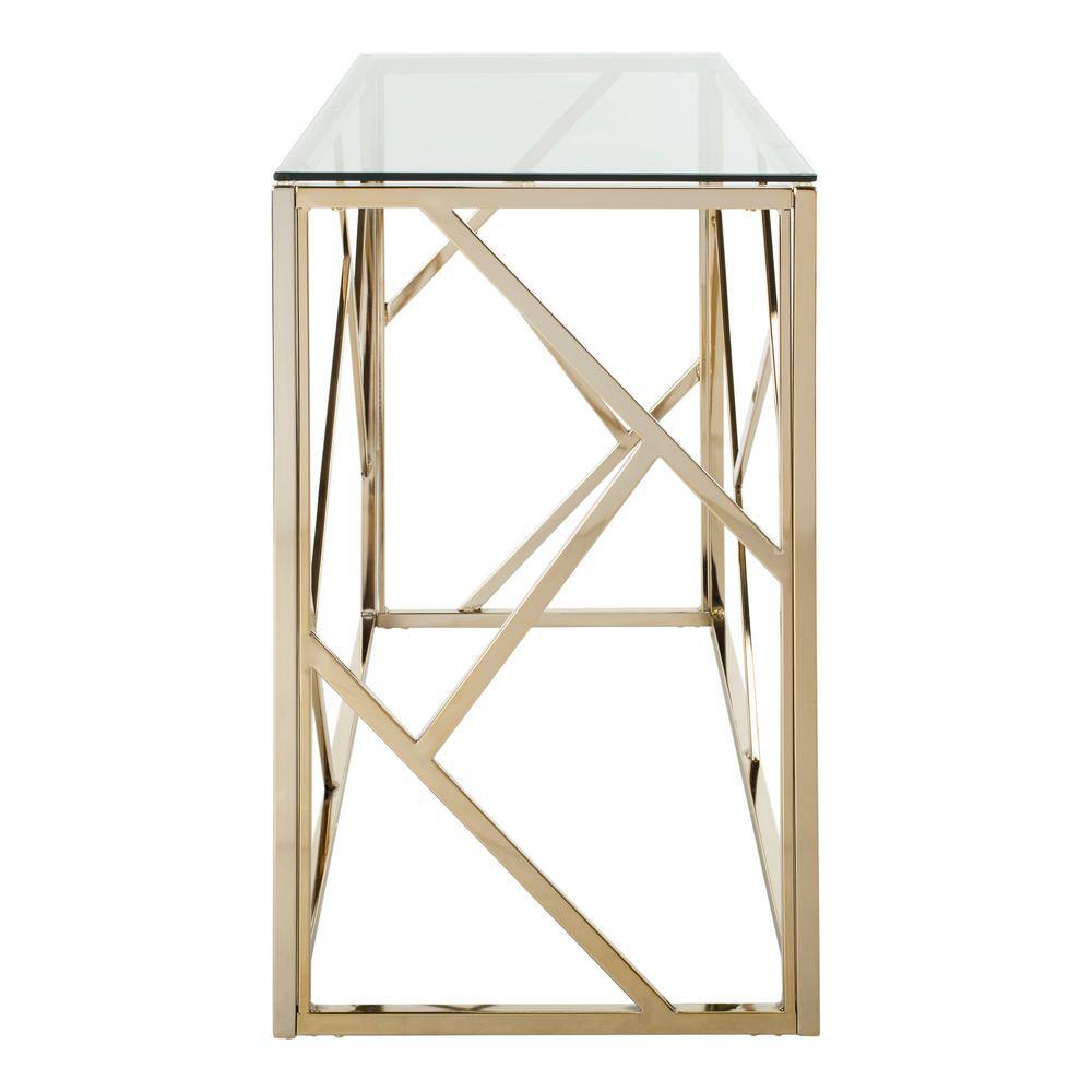 Namiko 48" Silver Rectangular Glass & Brass Console Table