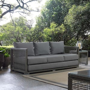 Aura Gray Wicker Outdoor Sofa with Gray Cushions