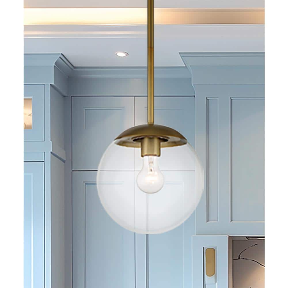 Auresa Modern Mini Pendant Light in Soft Brass with Clear Glass Orb