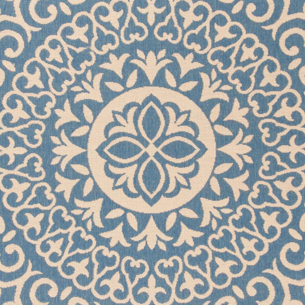 Cream and Blue Medallion Synthetic 8' x 10' Reversible Area Rug