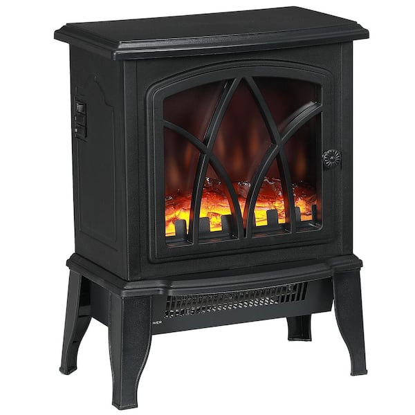 Huluwat 14.4 in. Freestanding Electric Fireplace in Black, with Realistic Logs and LED Flame, Overheat Protection, 750W/1500W