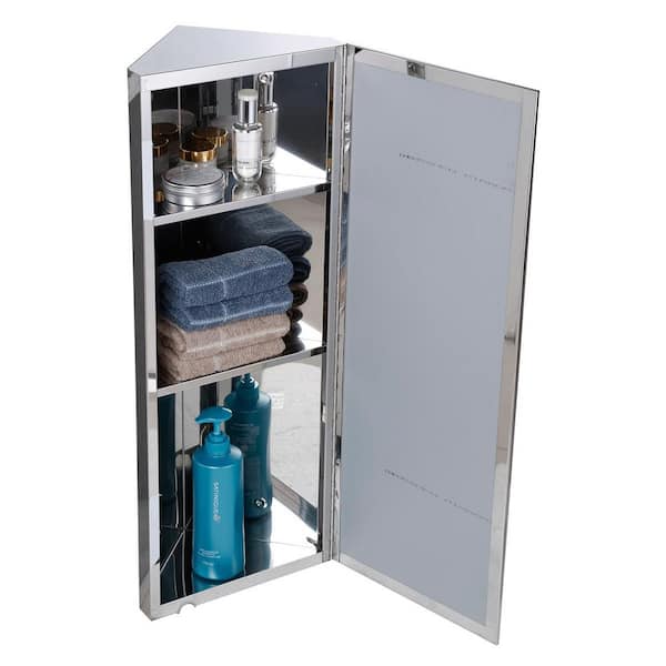 Renovators Supply Infinity x Corner Surface Wall Mount Stainless Steel Medicine Cabinet w/ Mirror