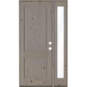 46 in. x 96 in. Knotty Alder 2-Panel Left-Hand/Inswing Clear Glass Grey Stain Wood Prehung Front Door w/Right Sidelite