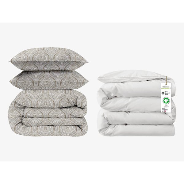 Delara GOTS Certified 4-Pieces Ivana Paisley 100% Organic Cotton Duvet Cover Set with 400 GSM Wool Comforter