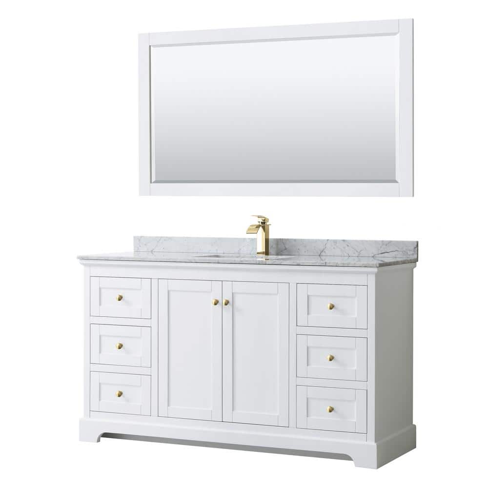 "Avery 60 in. W x 22 in. D x 35 in. H Single Sink Bath Vanity in White with White Carrara Marble Top and 58"" Mirror" price history on PriceWatchPro
