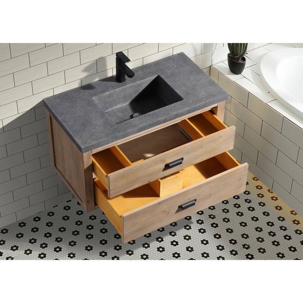 Kane 36" Weathered Fir Floating Bathroom Vanity with Cement Countertop