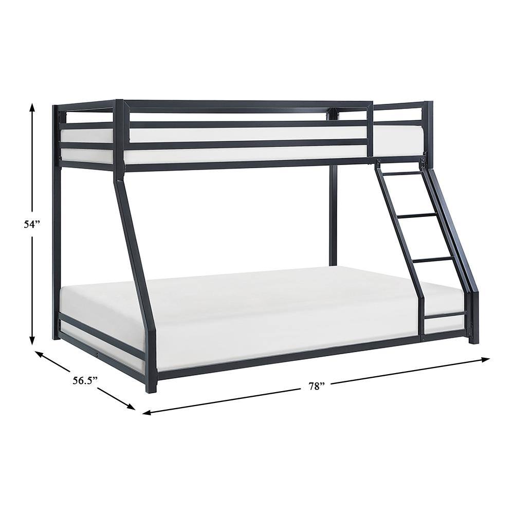 Black Metal Twin Over Full Bunk Bed with Ladder